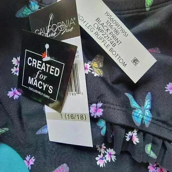 California Waves Plus Fly Away Black Multi Bikini Bottom Size 16/18 Butterfly - Picture 5 of 8